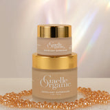 Exfoliant Superieure, the best exfoliator for fine lines, in full and travel sizes with gold beads and a prism background