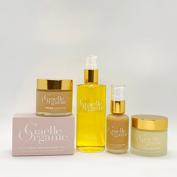 Gaelle Organic products for dry sensitive skin on a white background