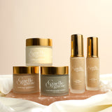 The Complete Rejuvenating Collection, the best treatment for wrinkles, on a pink quartz stone